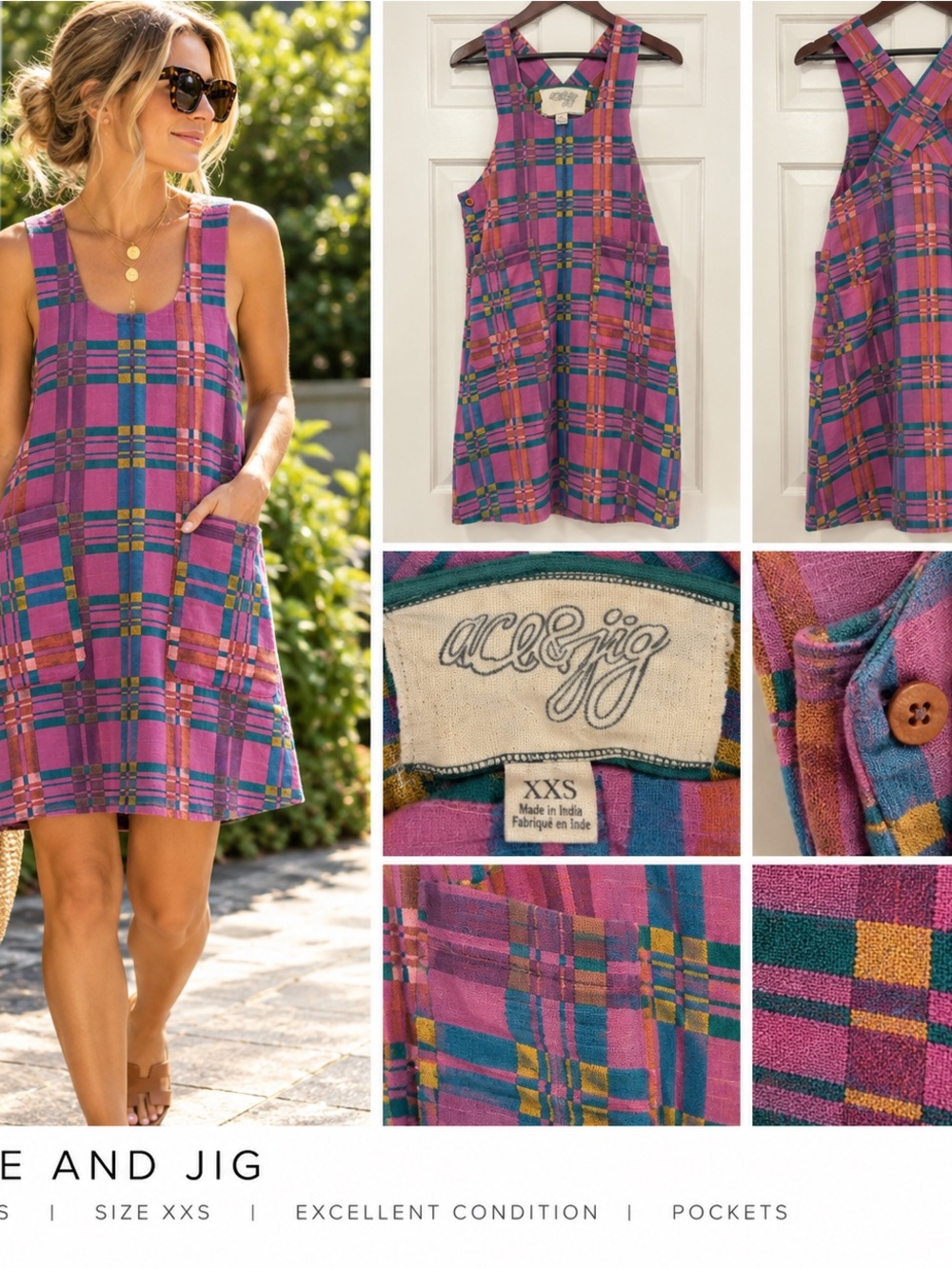 Ace & Jig Purple and Teal Plaid Midi Jumper Dress